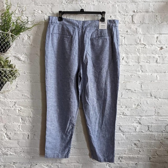Zara Men Minimalist Linen Knit Cornflower Blue Cropped Pants Floods Trousers - Picture 4 of 4